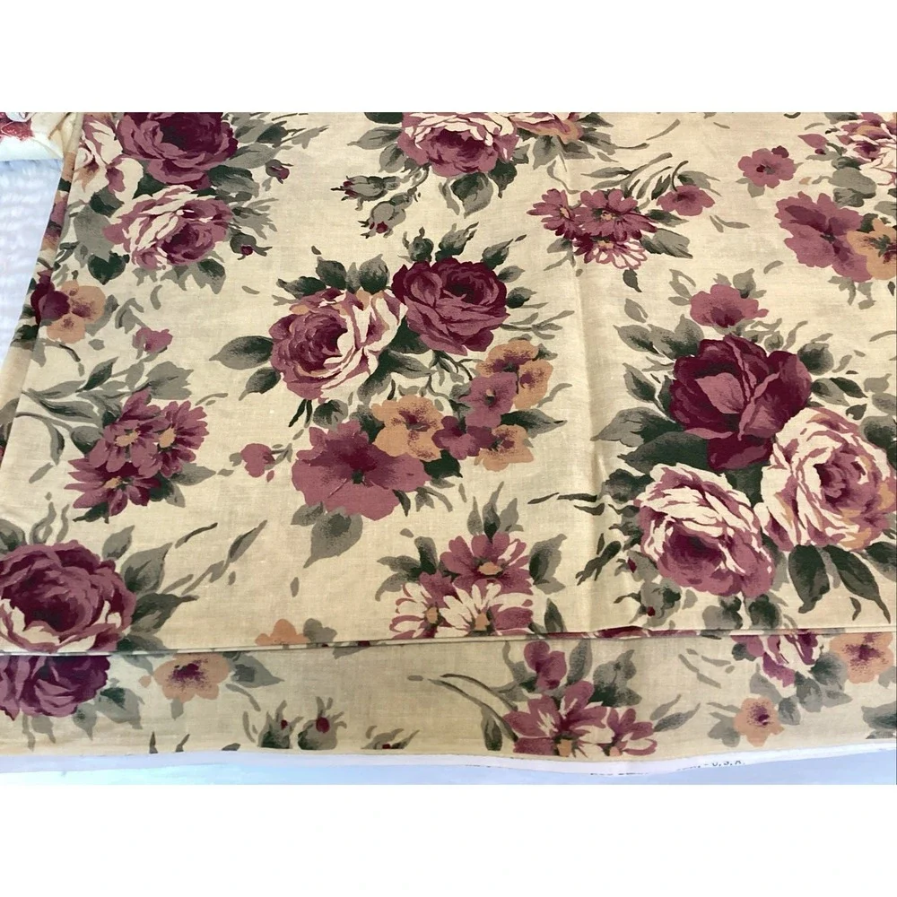 Vtg Cranston Printworks Fabric Roses Floral Cottagecore Romantic Mauve 60